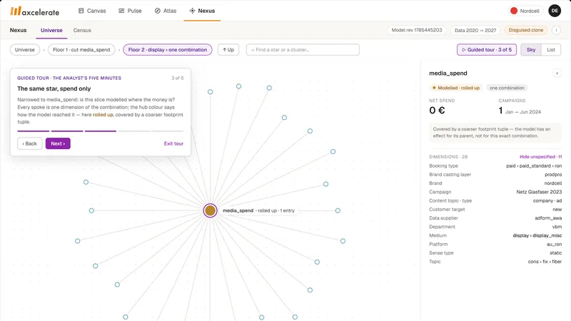 Nexus screen: the data universe, second floor, with the guided tour